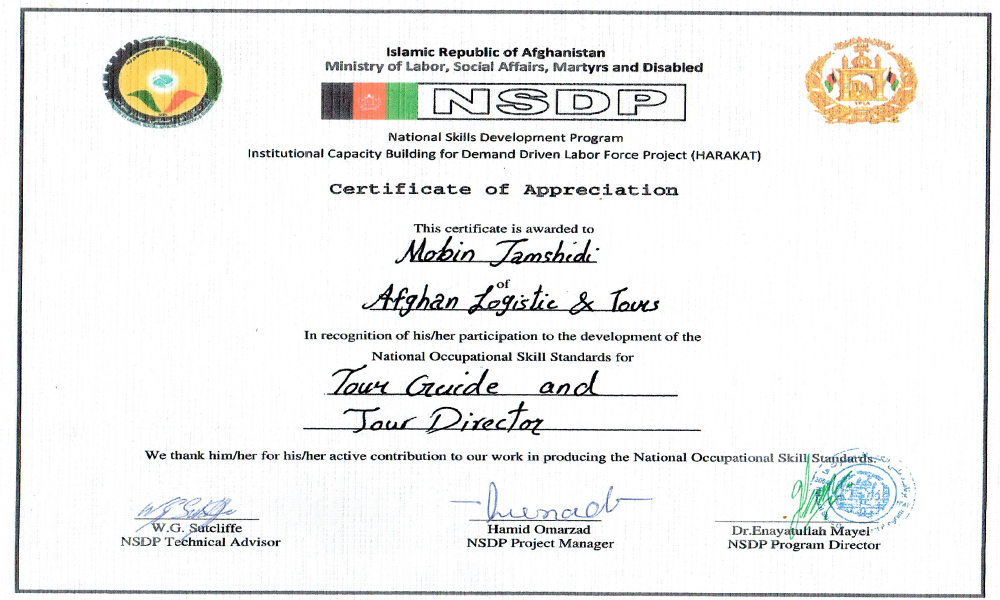 NSDP for Tourism Training Certificate